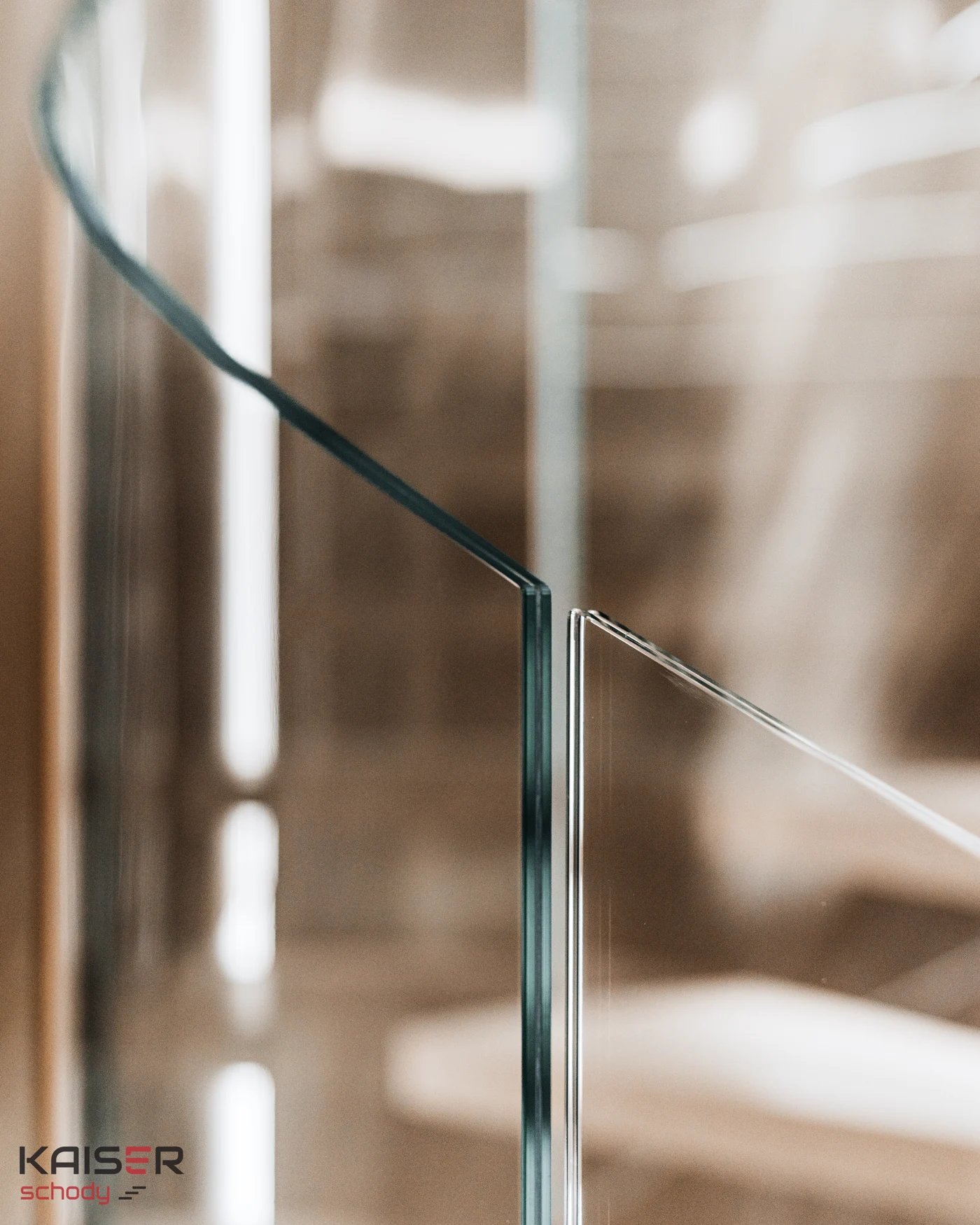 Close-up of the edges of adjoining glass balustrade panels