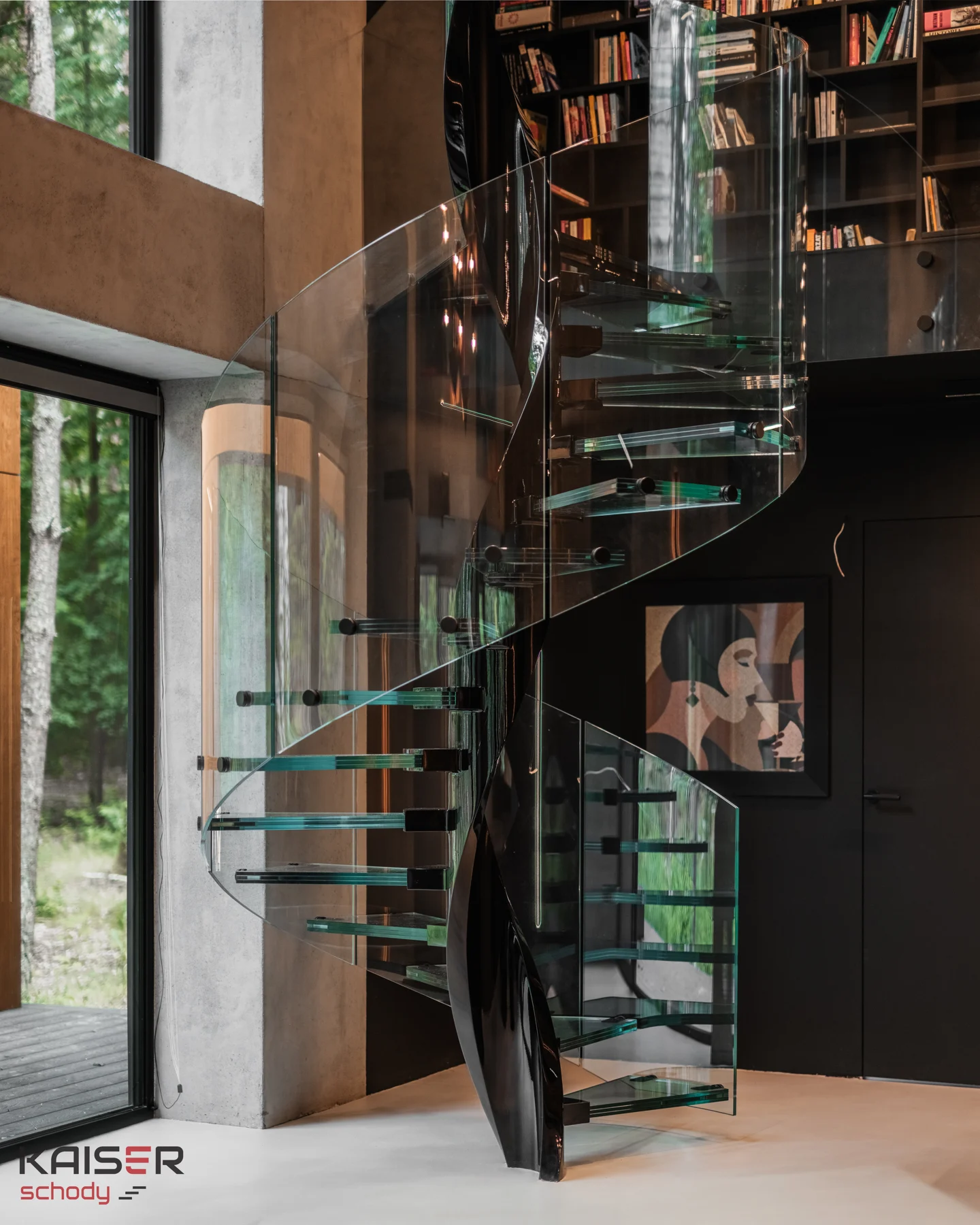 Spiral staircase with glass treads — view 02